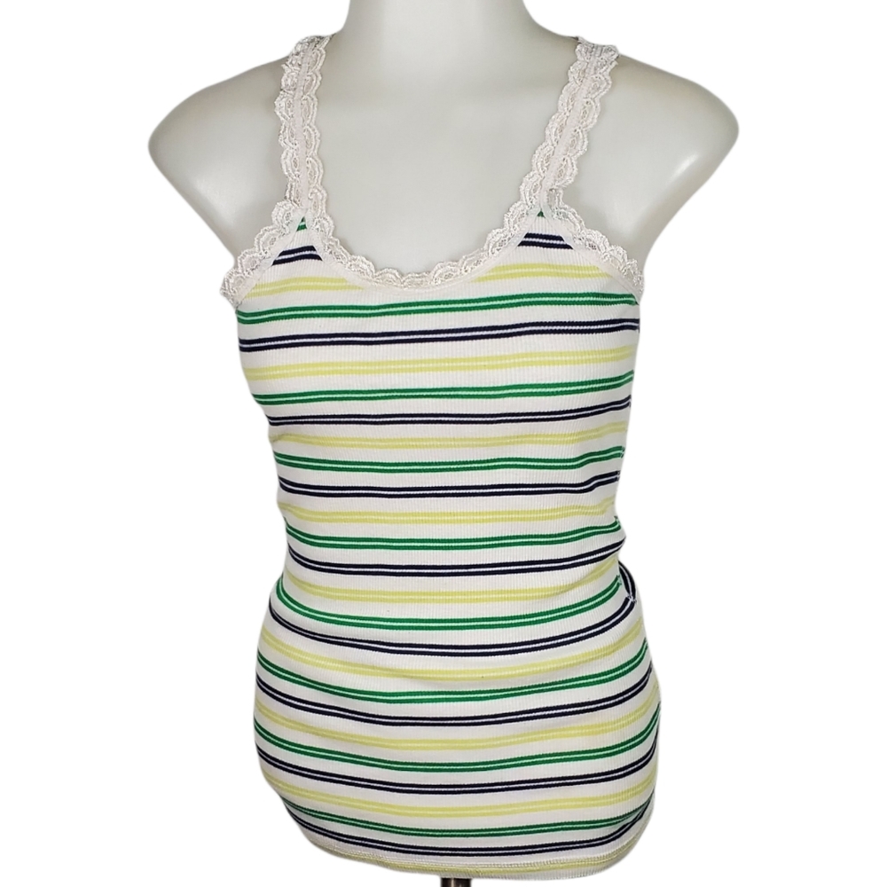 Striped Tank Top Lace Detail